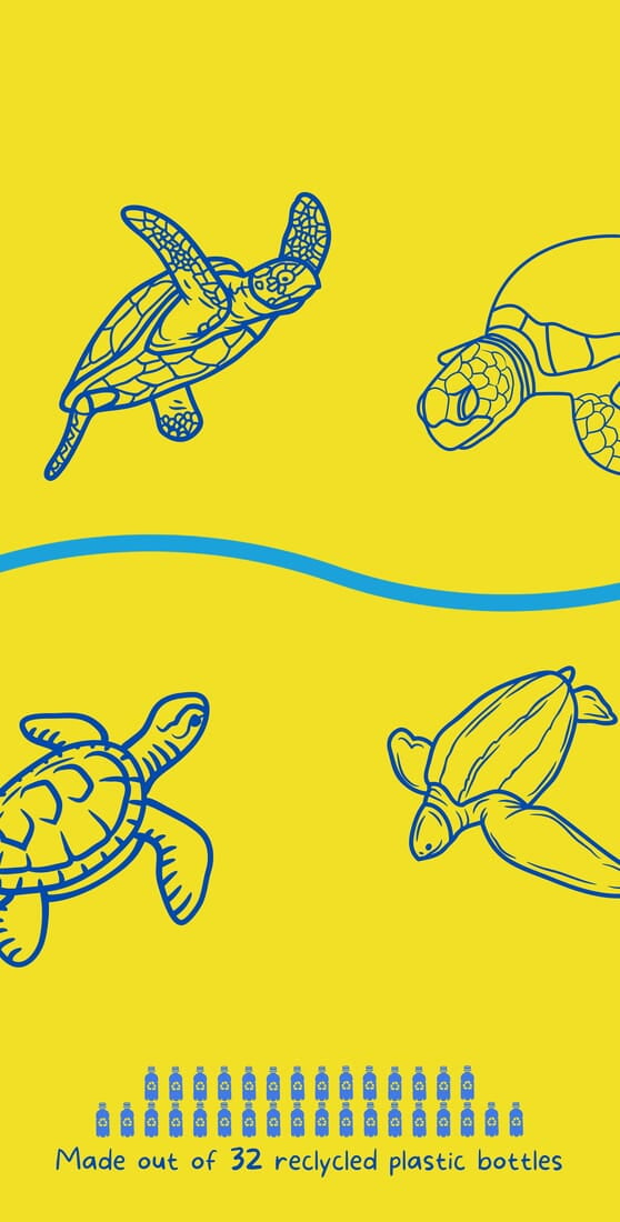 OUT OF STOCK Indigo and yellow Turtle Towel Made of Recycle Plastic Bottles OUT OF STOCK Indigo and yellow Turtle Towel Made of Recycle Plastic Bottles
